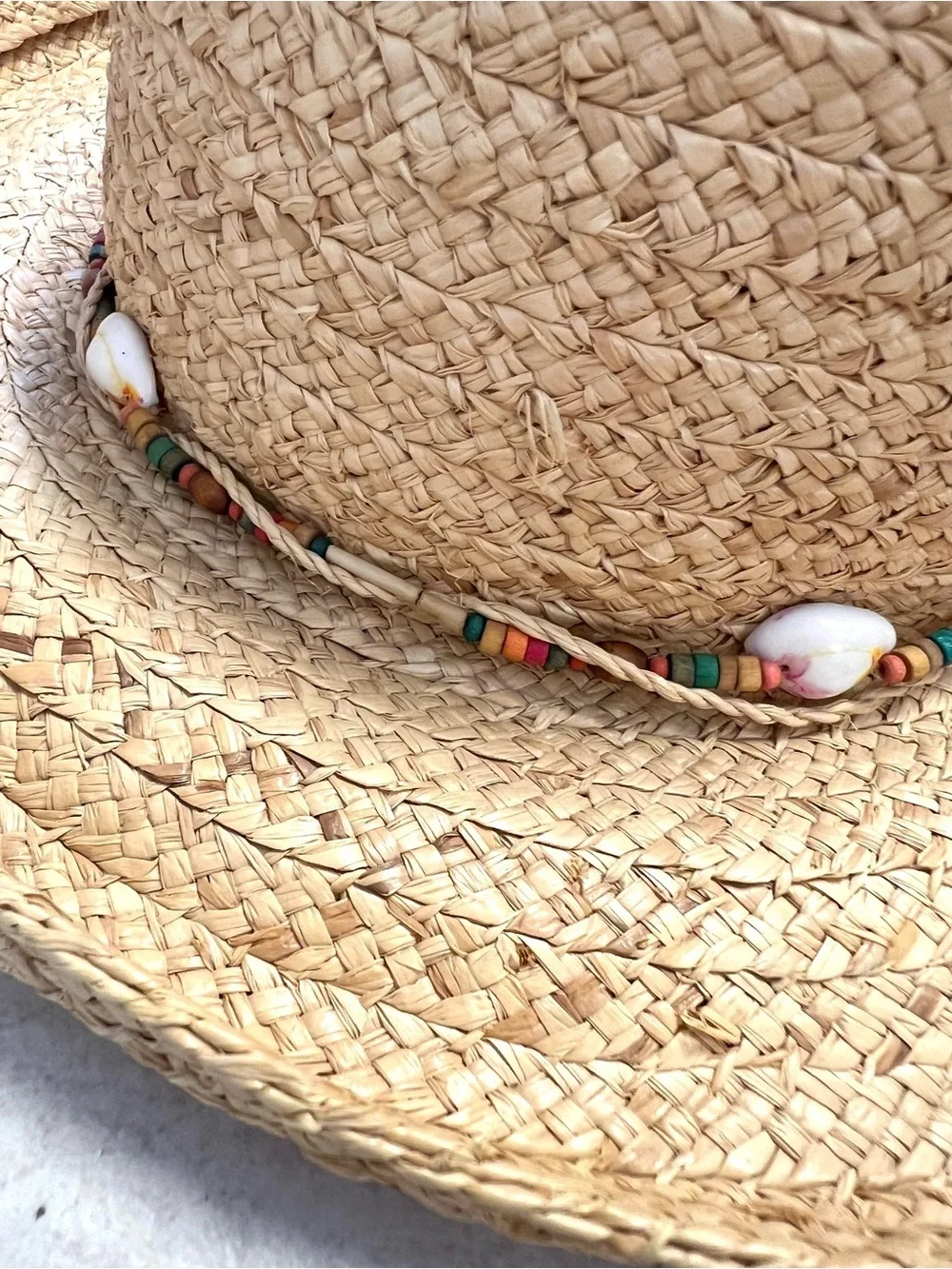 Capelli of New York Natural Straw Hat beaded boho cottagecore coastal woven